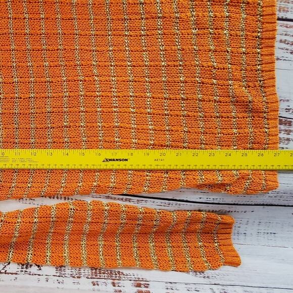Banana Republic Tunic Crochet Knit Sweater Orange with Gold Metallic Stripes S - Picture 6 of 7